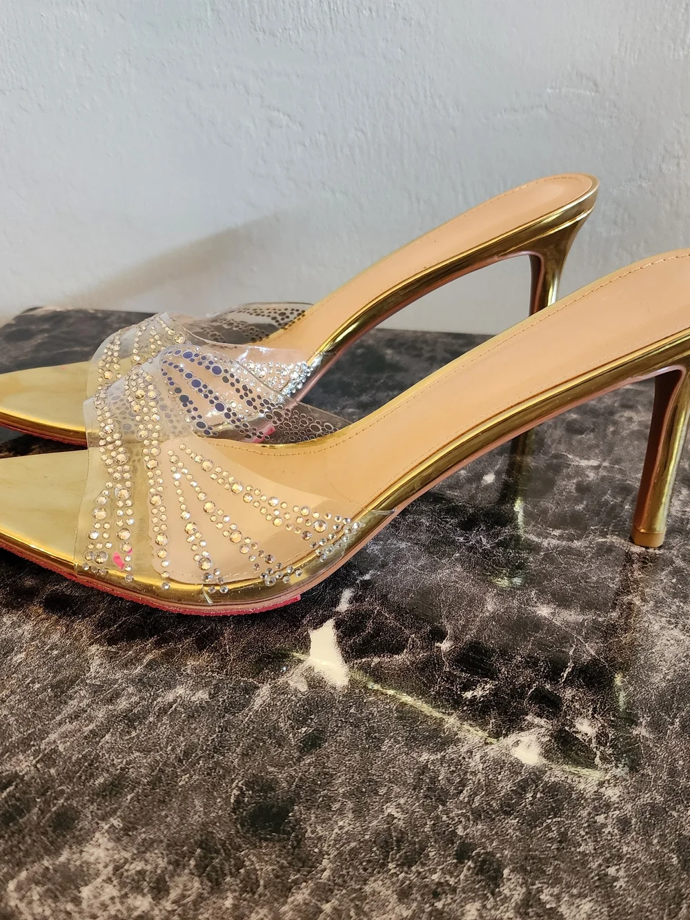 Gold Pointed Toe High Heel Mules - Women